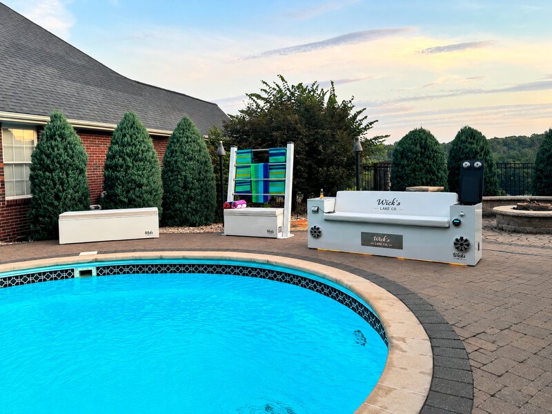The Pier, The Drydock, and The Admiral lined up poolside in white